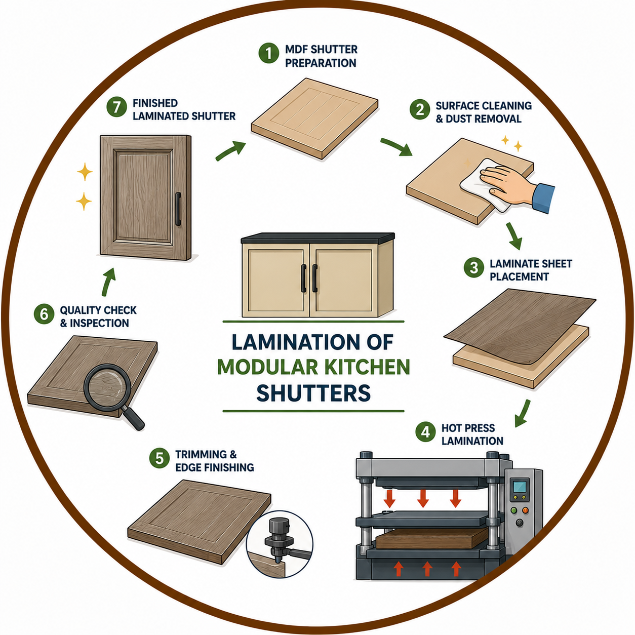 Lamination of modular kitchen shutters