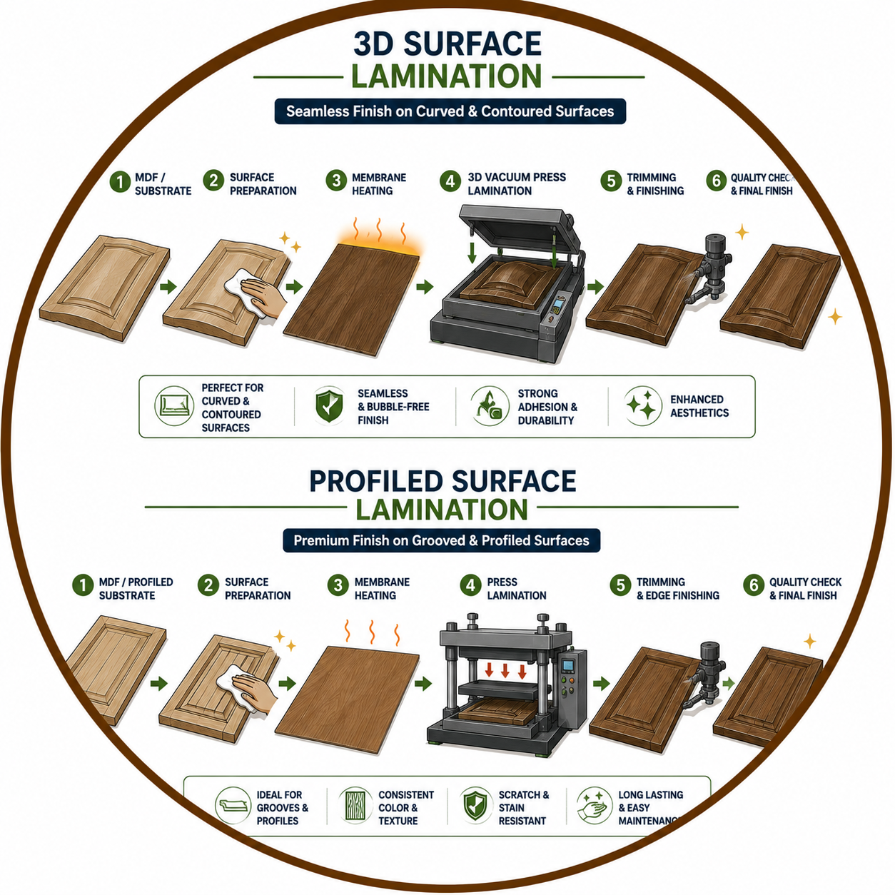 3D and profiled surface lamination