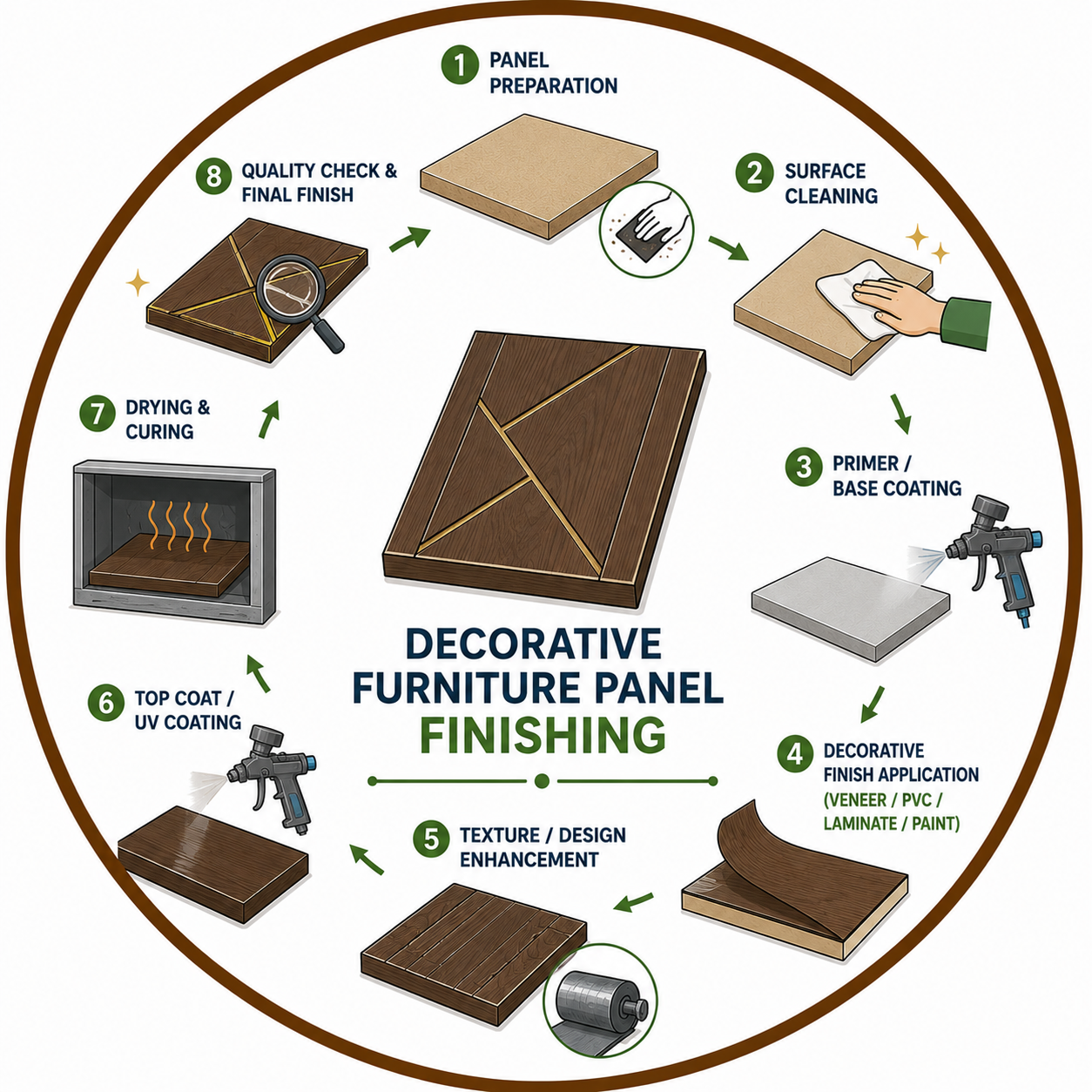 Decorative furniture panel finishing