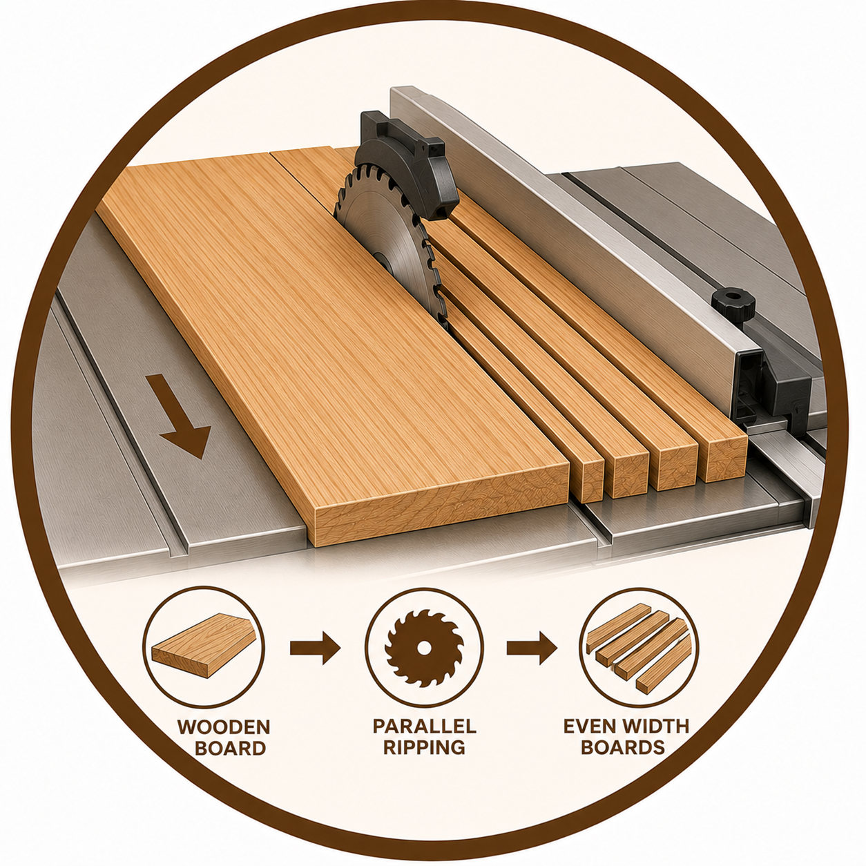 Parallel ripping of wooden boards
