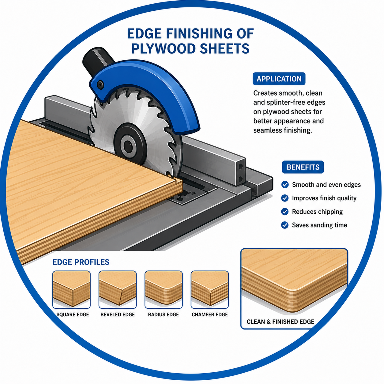 Edge finishing of plywood sheets