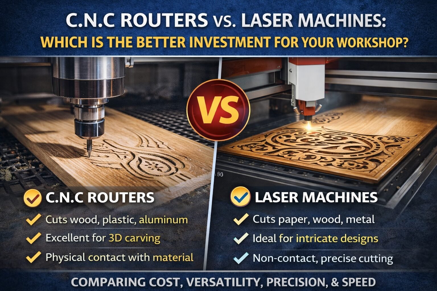 CNC Routers vs. Laser Machines: Which is the Better Investment for Your Workshop?